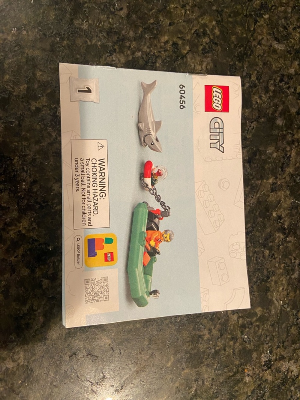 Lego City Green Rescue Dinghy with Shark and Minifigs